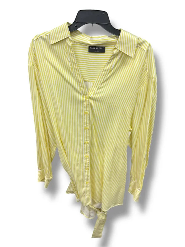 Top Long Sleeve By Lane Bryant In White & Yellow, Size: 18