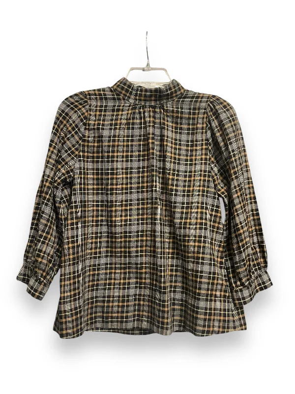 Top 3/4 Sleeve By Everlane In Plaid Pattern, Size: Xs