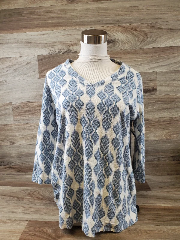 Top 3/4 Sleeve Basic By Pure Jill In Blue & White, Size: M