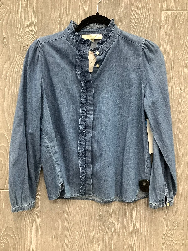 Top Long Sleeve By Loft In Blue Denim, Size: Sp