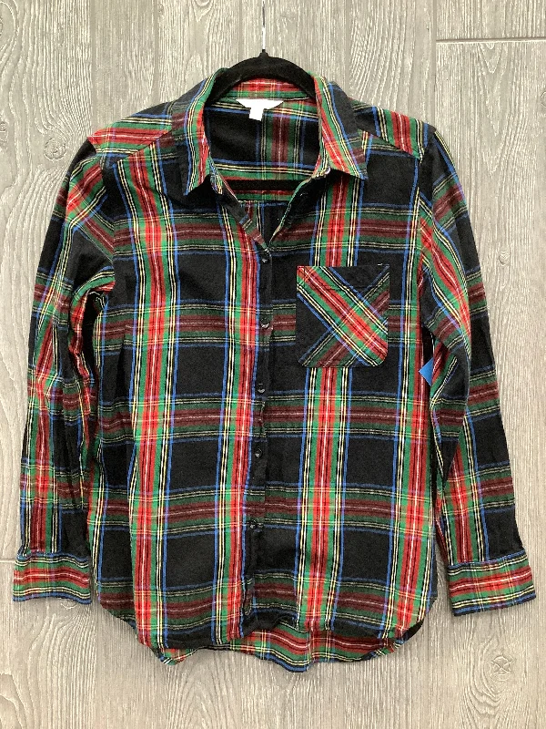 Top Long Sleeve By Time And Tru In Plaid Pattern, Size: S