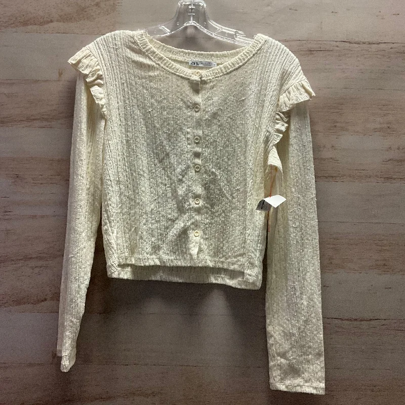 Top Long Sleeve By Zara In Ivory, Size: L