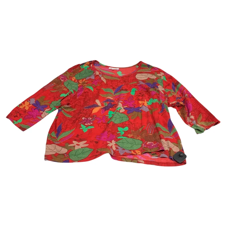 Top 3/4 Sleeve By Serengeti In Red, Size:2X