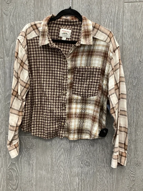 Top Long Sleeve By American Eagle In Brown, Size: L