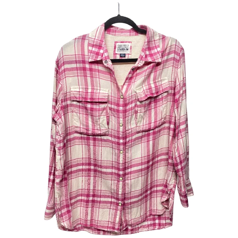 Top Long Sleeve By American Eagle In Pink & White, Size: S