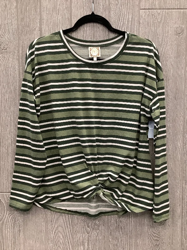 Top Long Sleeve By Tru Self In Green & White, Size: S