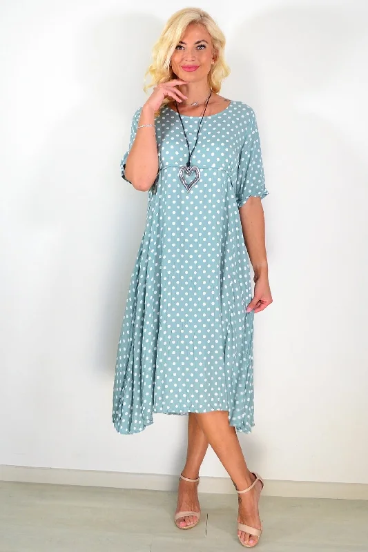 Aqua White Dots Tunic Midi Dress