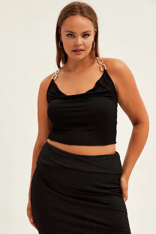 Black Halter Top Chain Detail