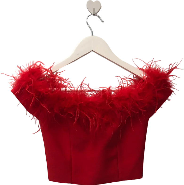 boohoo Red Feather Bandage Corset Top UK 6