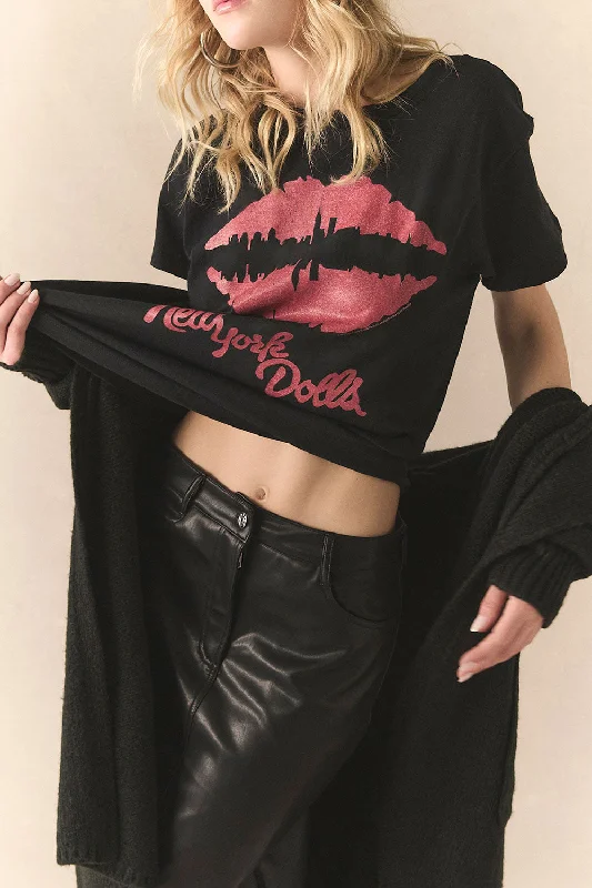 New York Dolls Lips Skyline Cropped Tee