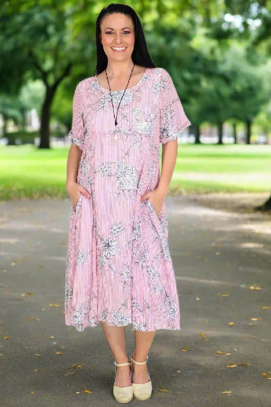 Pink White Striped Floral Tunic Dress