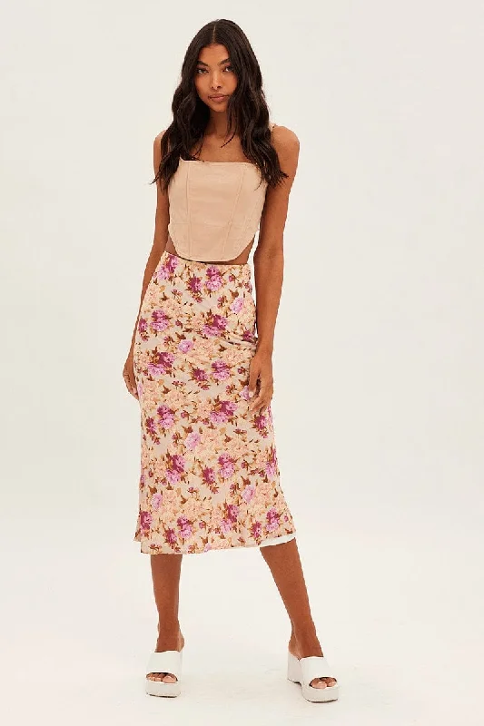 Print Print Midi Skirt Slip Lined Chiffon