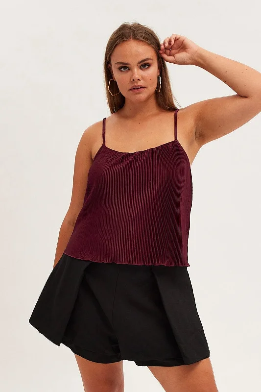 Red Plisse Top Sleeveless