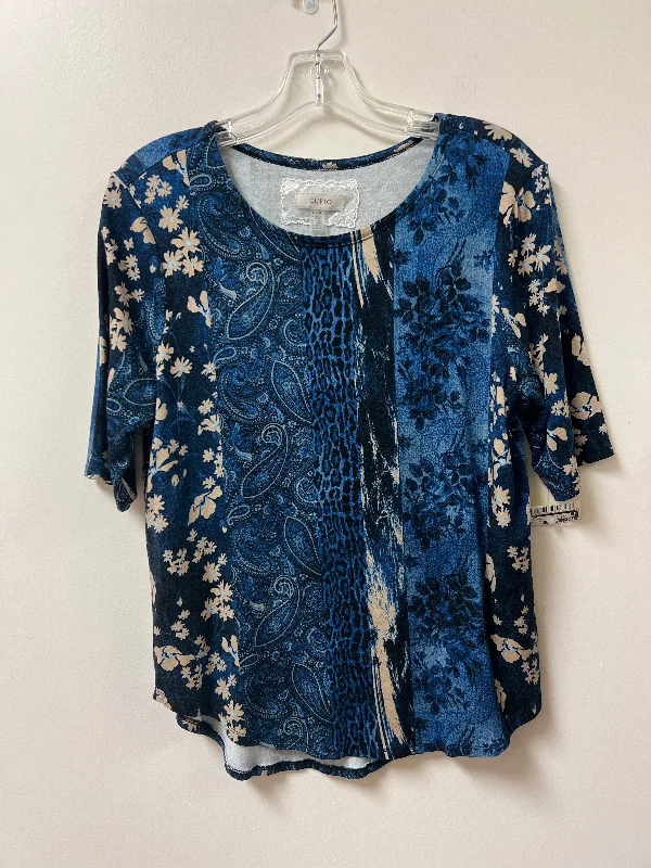 Top Short Sleeve By Cupio In Blue & Cream, Size: L