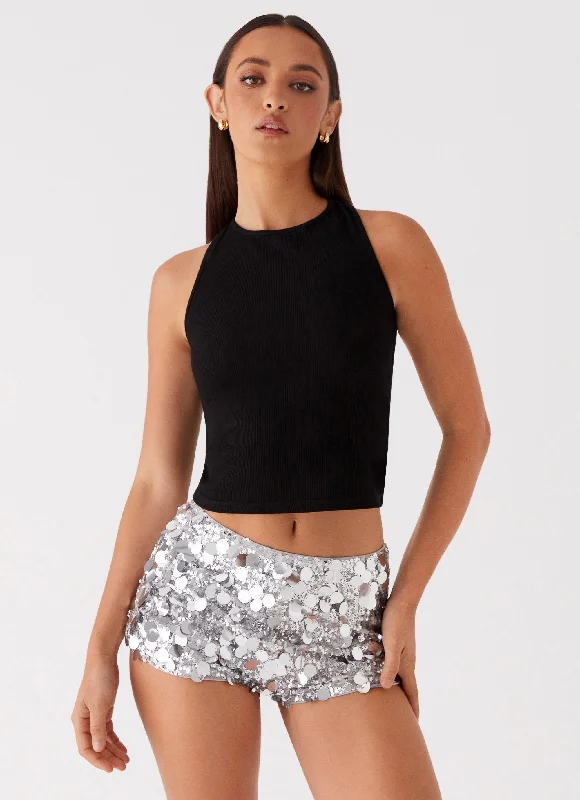 Try Me Sequin Mini Shorts - Silver