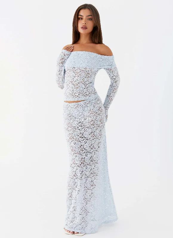 Zephyra Lace Maxi Skirt - Blue Cloud