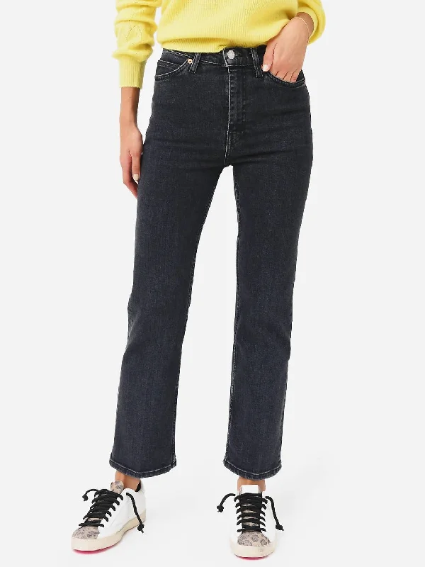 70S High Rise Stove Pipe Jean In Stoned Noir