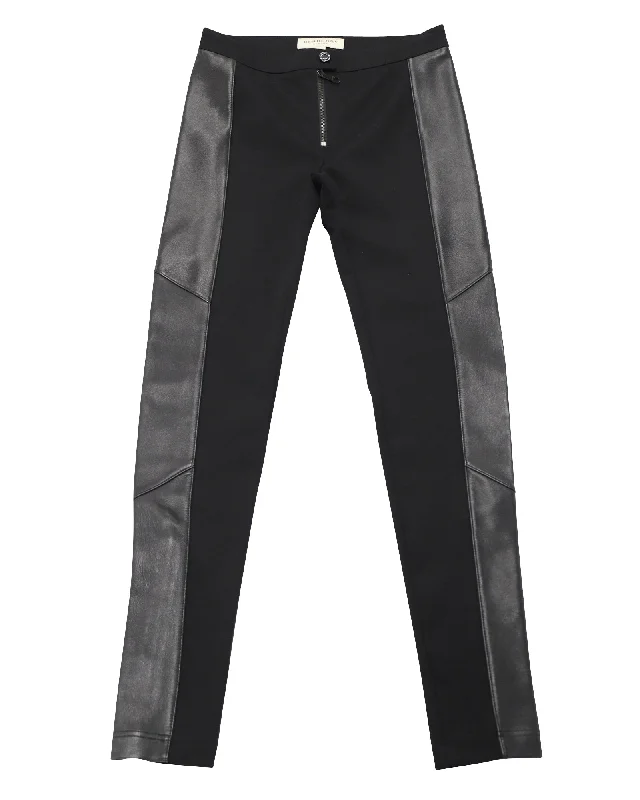 Burberry Leather Side Panel Pants in Black Acetate