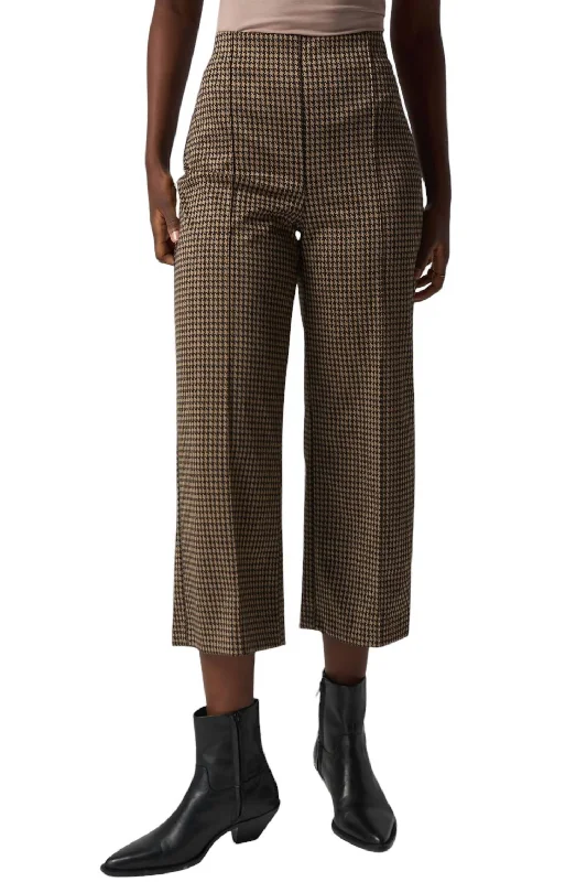 Houndstooth Wide Leg Pants In Black/beige