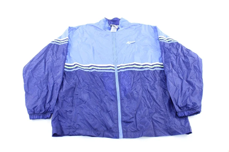 Adidas Embroidered Logo Blue, Green, & White Striped Zip Up Jacket