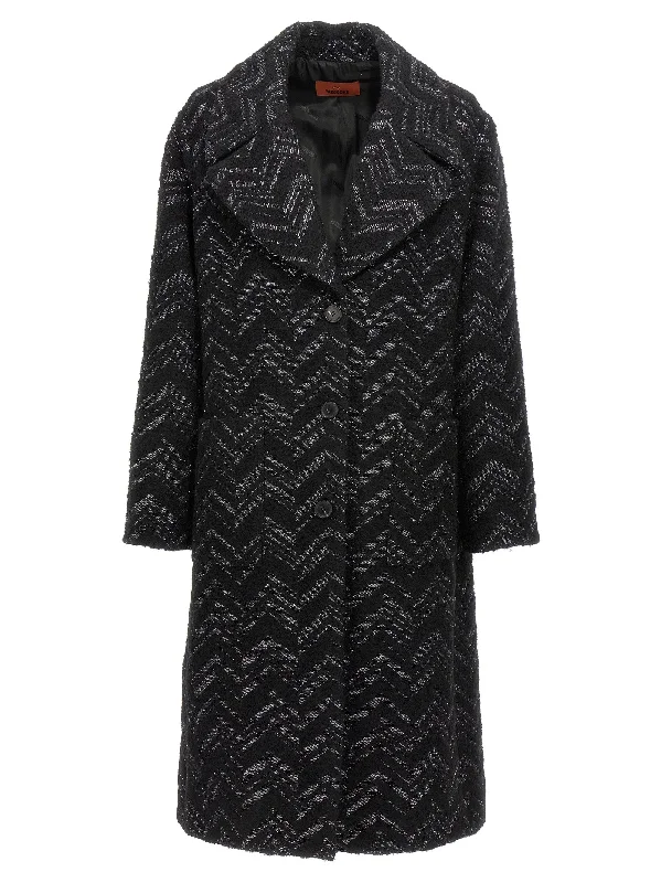 Single-breasted Chevron Lamé Coat