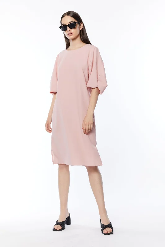 TWIST PUFF SLEEVE MIDI DRESS