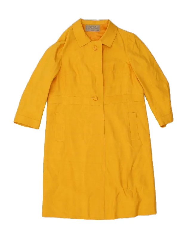 VINTAGE Womens Overcoat UK 8 Small Yellow