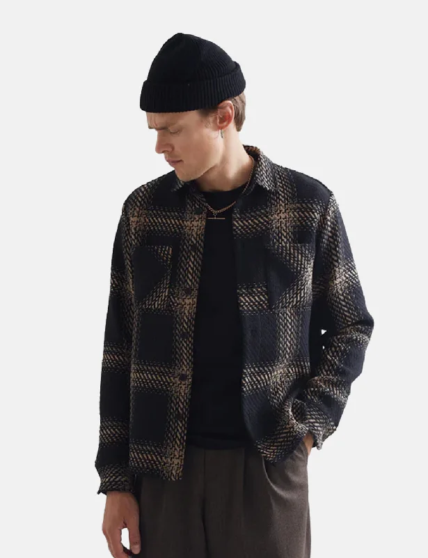 Wax London Whiting Overshirt (Zap Check) - Black/Beige