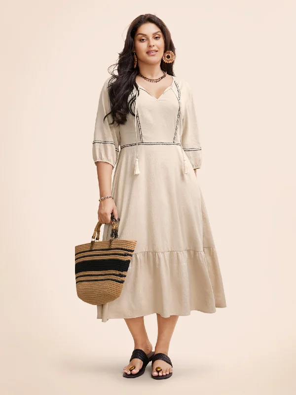 Contrast Webbing Tassel Tie Knot Dress