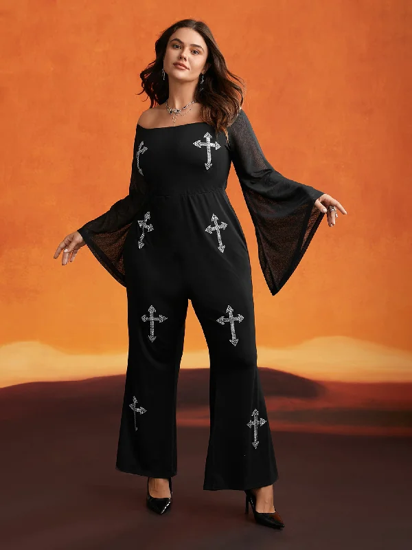 Gothic Glam Off-Shoulder Waist-Cinching Jumpsuit