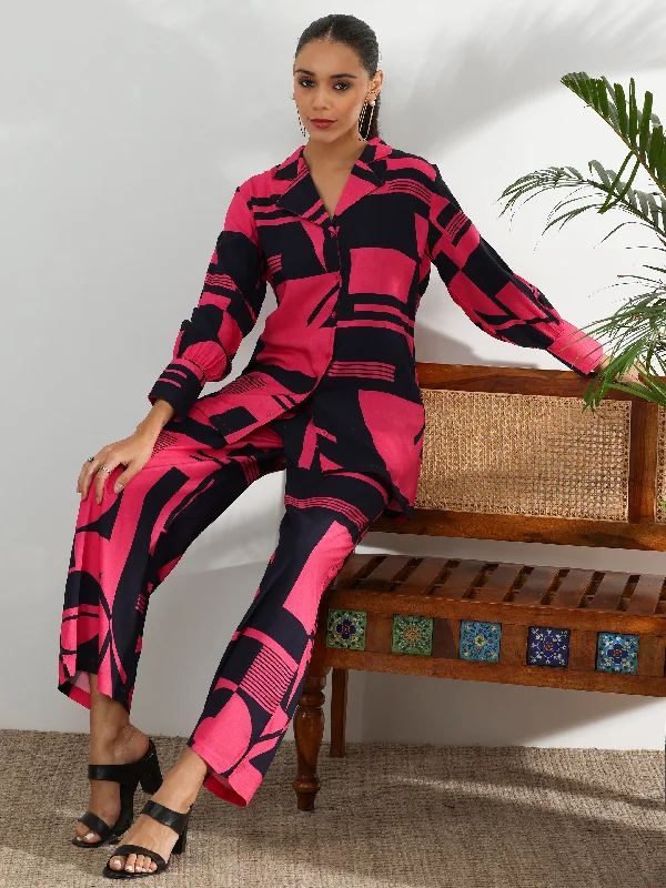 Pink Printed Rayon Co-Ords