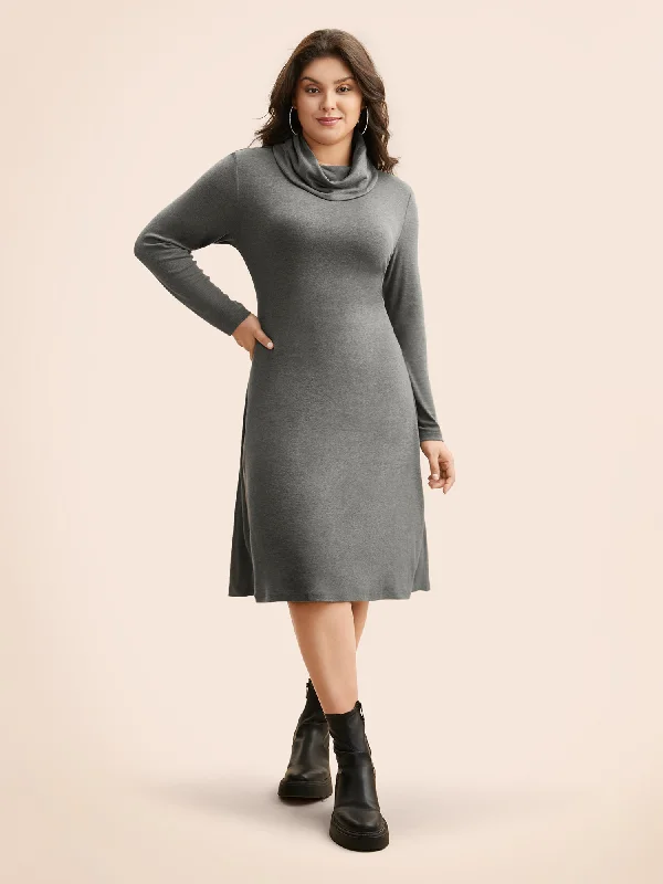 Solid Turtleneck High Stretch Dress