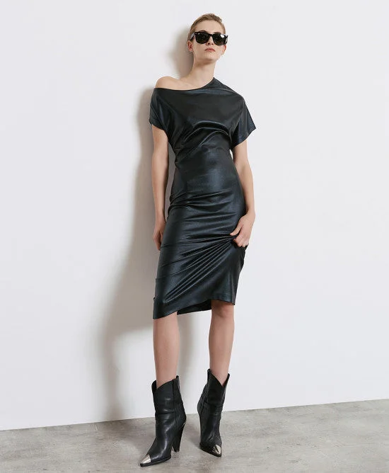 Access Black Midi Dress With Asymmetrical Sleeve