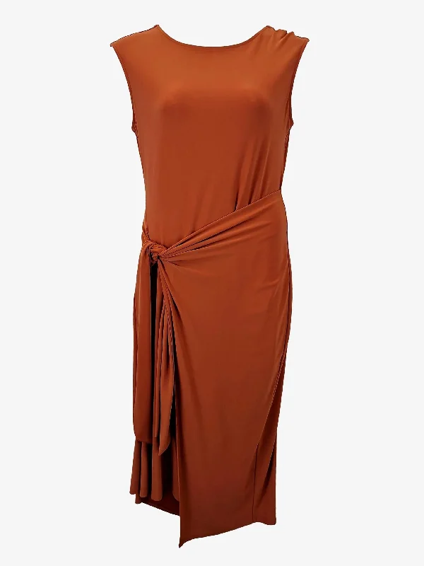 Anthea Crawford Fancy Cinnamon Wrap Midi Dress Size 14