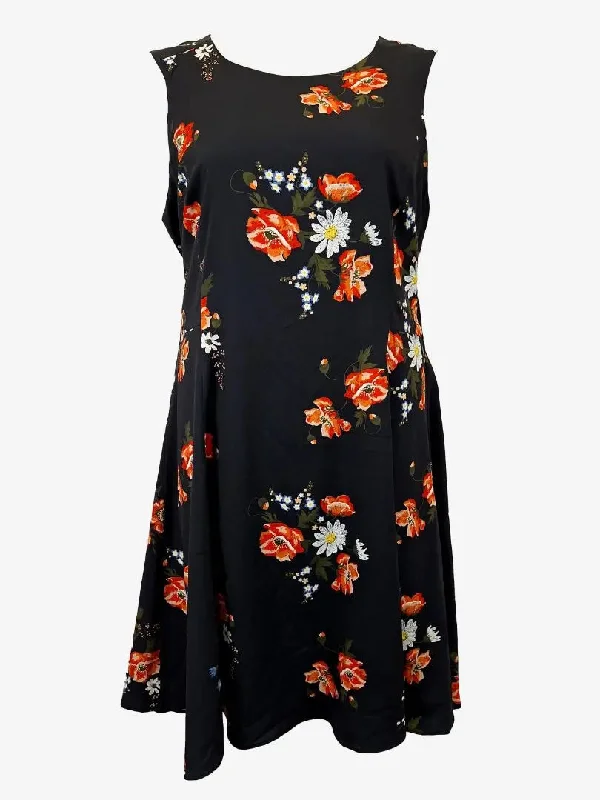 Basque Round Neck Blossom Tea Midi Dress Size 16