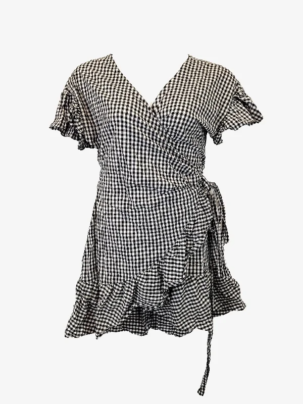 Country Road Effortless Gingham Wrap Mini Dress Size 14