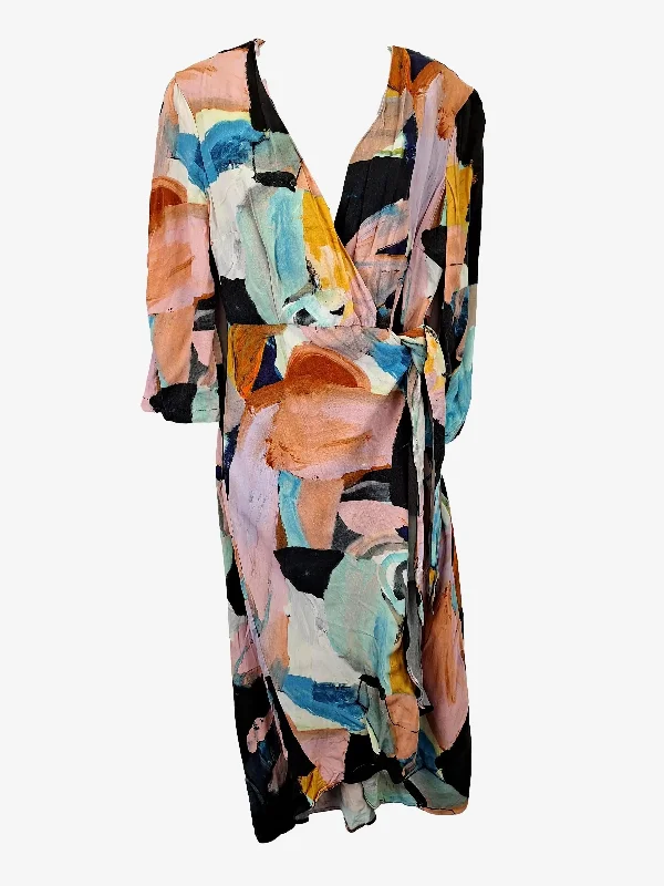 Gorman Swanky Abstract Wrap Midi Dress Size 12