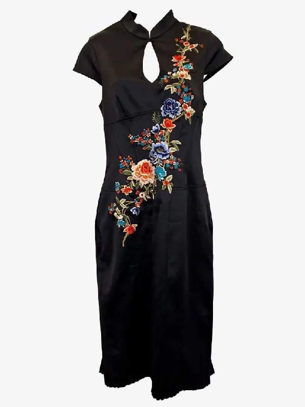 Karen Millen Satin Embroidered Midi Dress Size 12