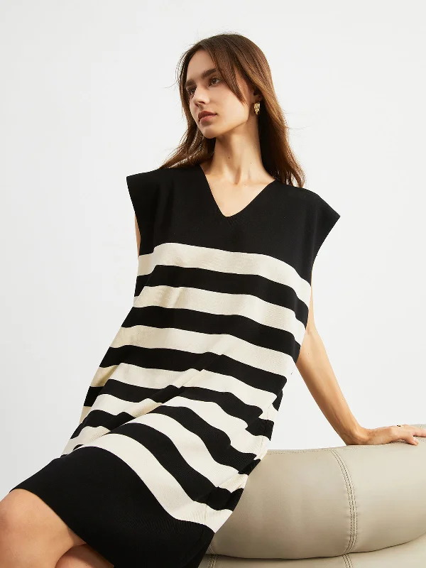 BerryBetty - Leisure Stripe Sweater Midi Dress