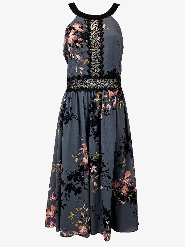 Little Mistress Muted Floral Lace Midi Dress Size 12