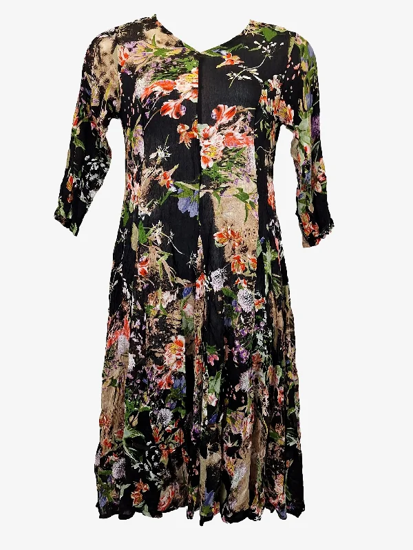 Orientique Flowy Floral 3/4 Sleeve Midi Dress Size 12