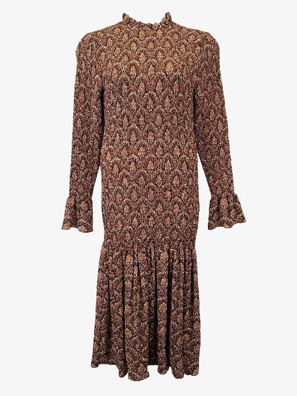 Seed Elegant Shirred Paisley Midi Dress Size 12