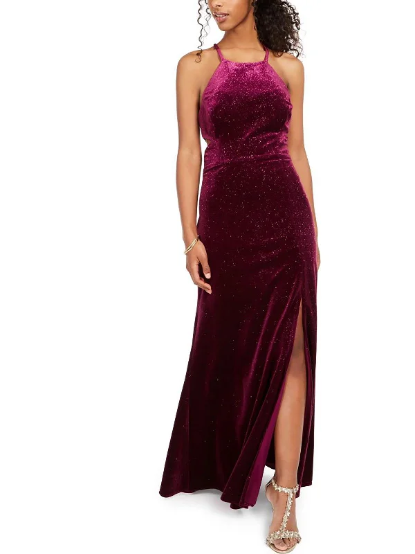 Juniors Womens Glitter Maxi Evening Dress