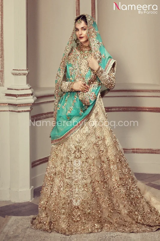 Latest Pakistani Bridal walima maxi in off white #BS19