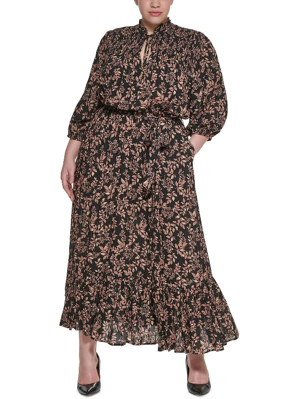 Plus Womens Floral Smocked Maxi Dress