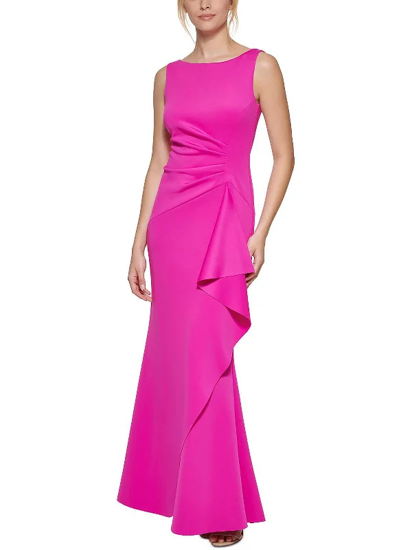 Womens Cascade Ruffle Maxi Evening Dress