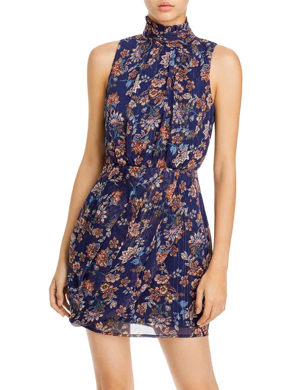 Womens Floral Turtleneck Mini Dress