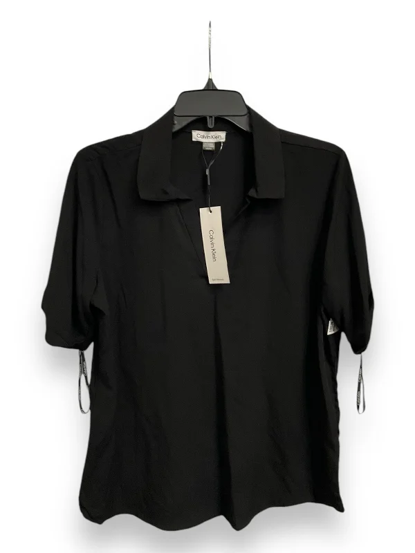 Blouse Short Sleeve By Calvin Klein In Black, Size: M