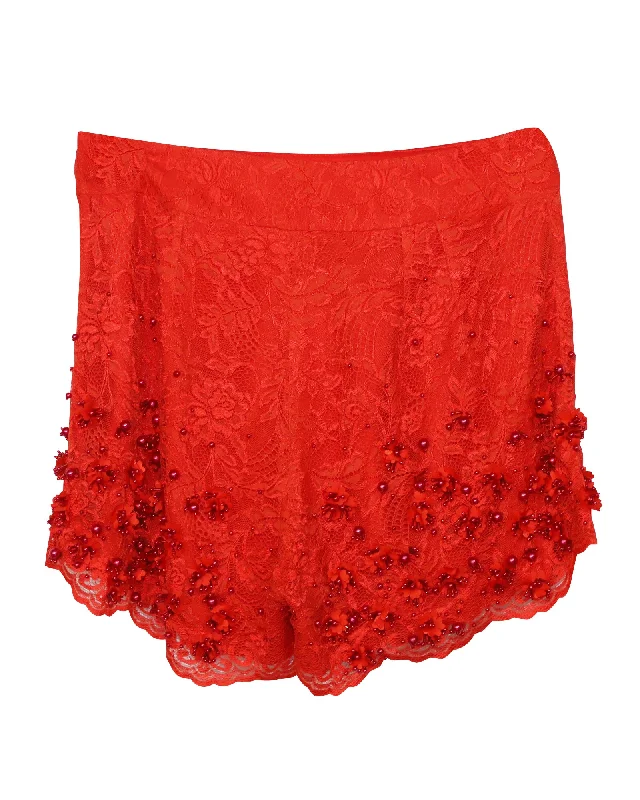 Jenny Packham Embellished Shorts in Red Lace