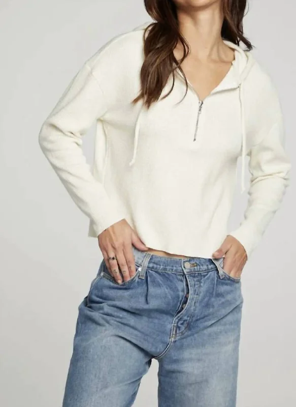 Ls Semi Cropped Zip Front Hoodie In Cream